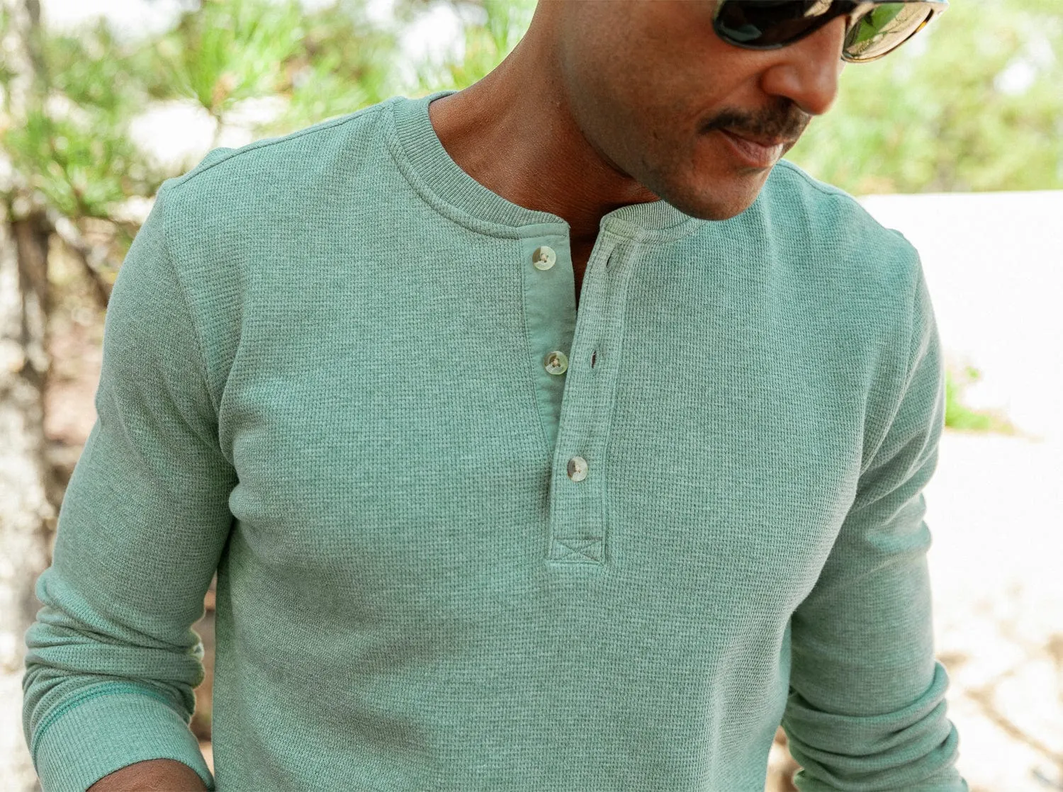 Waffle Henley - Heather Green