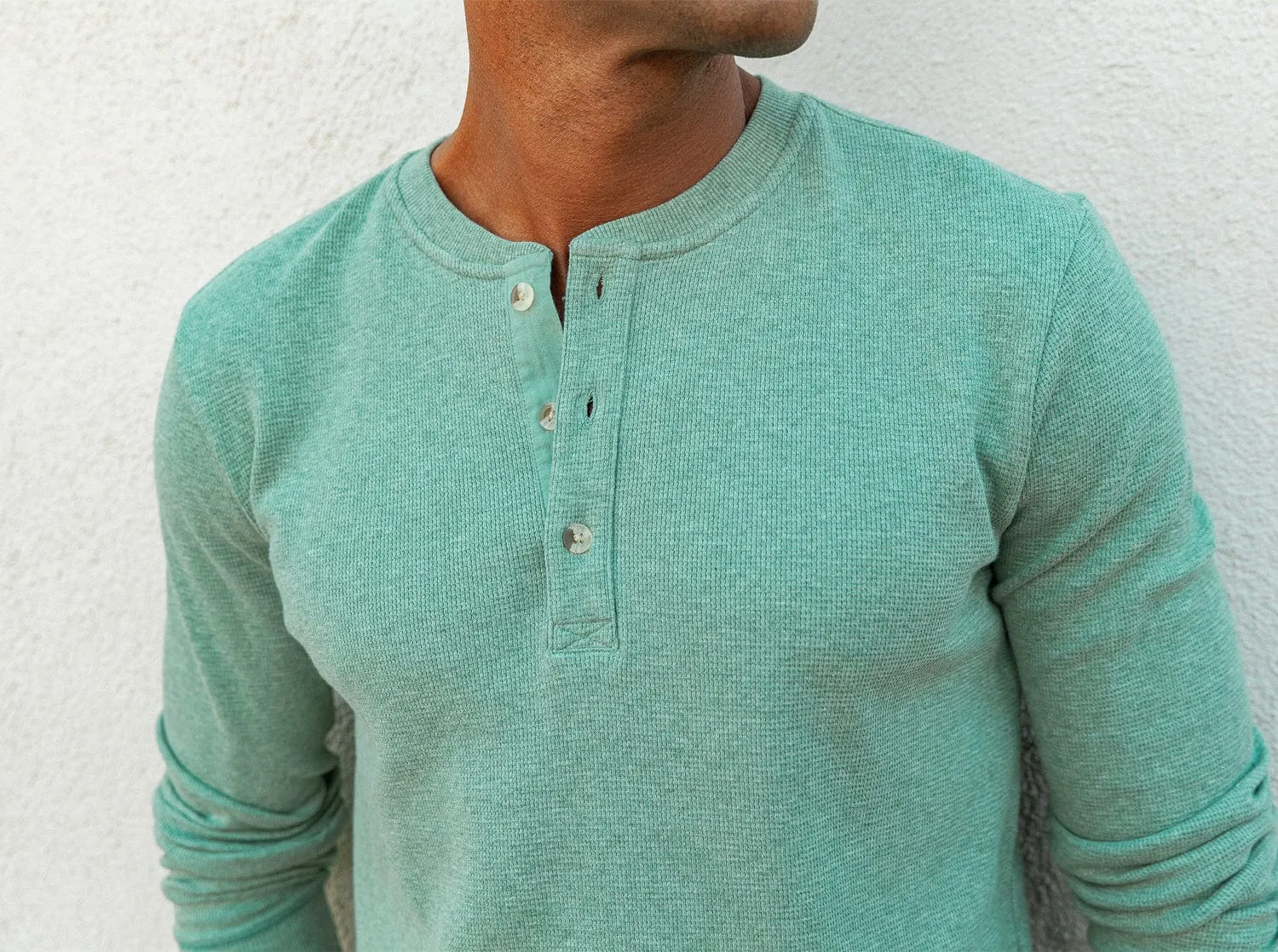 Waffle Henley - Heather Green