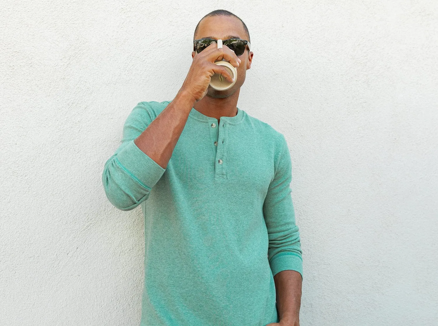 Waffle Henley - Heather Green