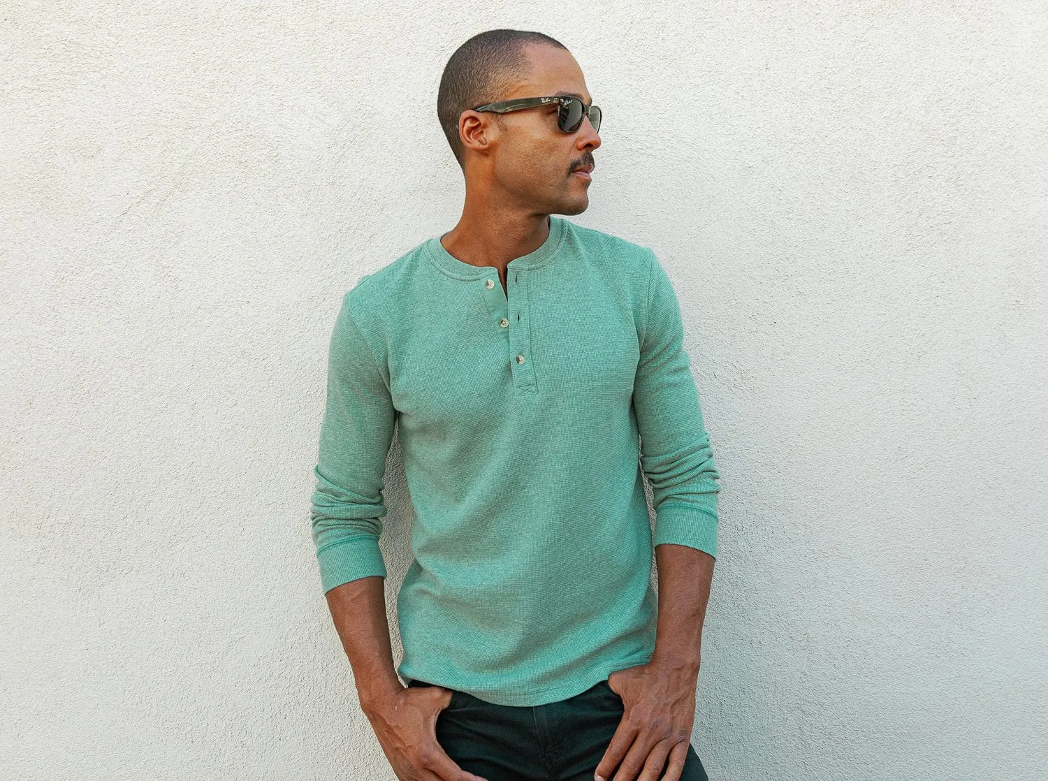 Waffle Henley - Heather Green