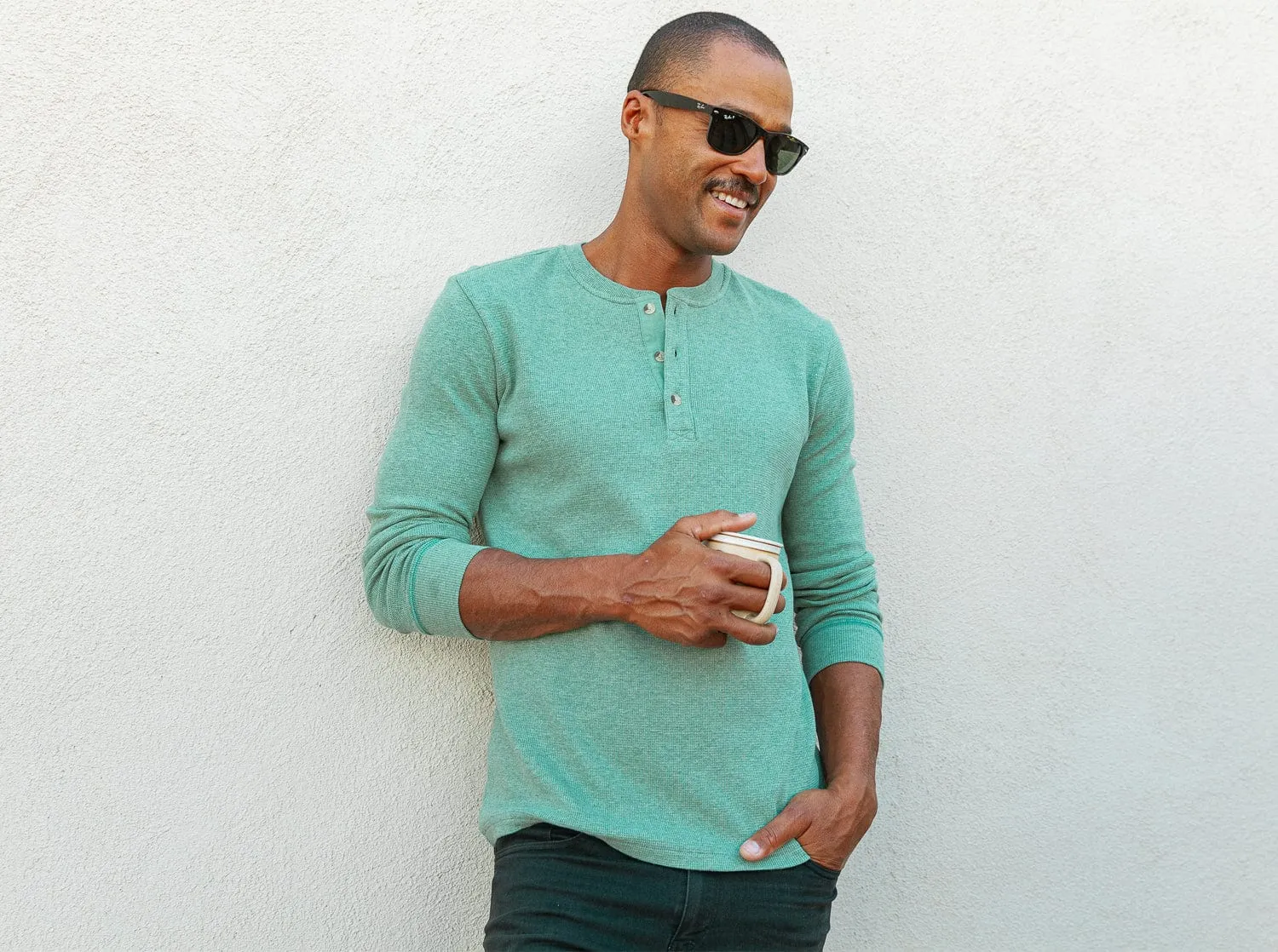 Waffle Henley - Heather Green