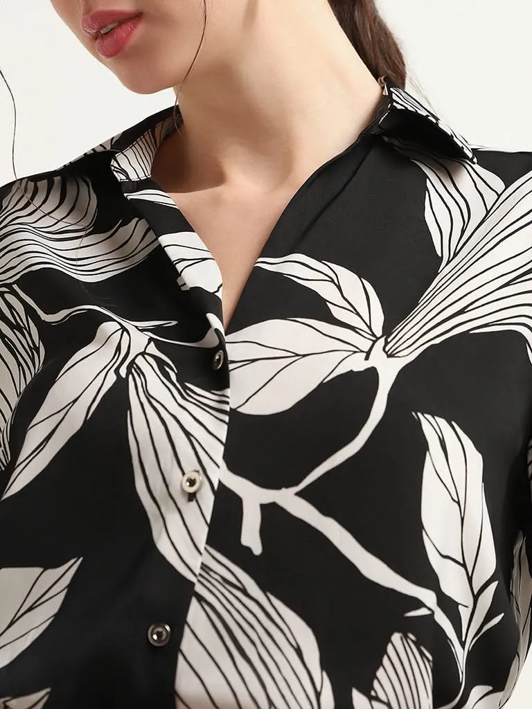 Wardrobe Black Printed Polyester Shirt