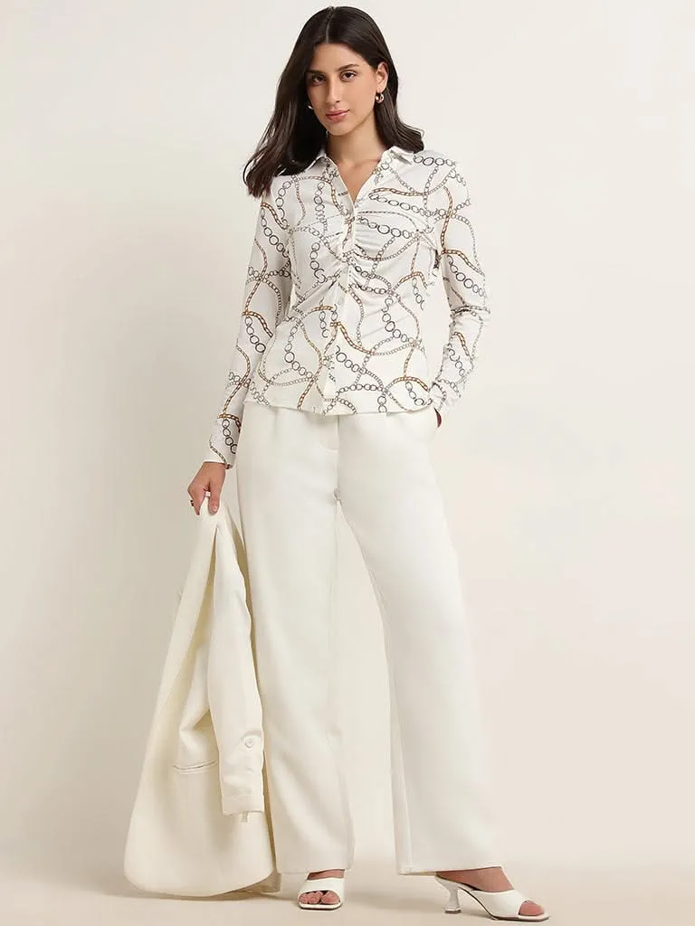 Wardrobe White Chain-Detailed Ruched Shirt