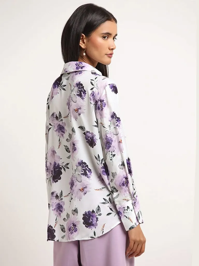 Wardrobe White Floral Print Loose Fit Shirt