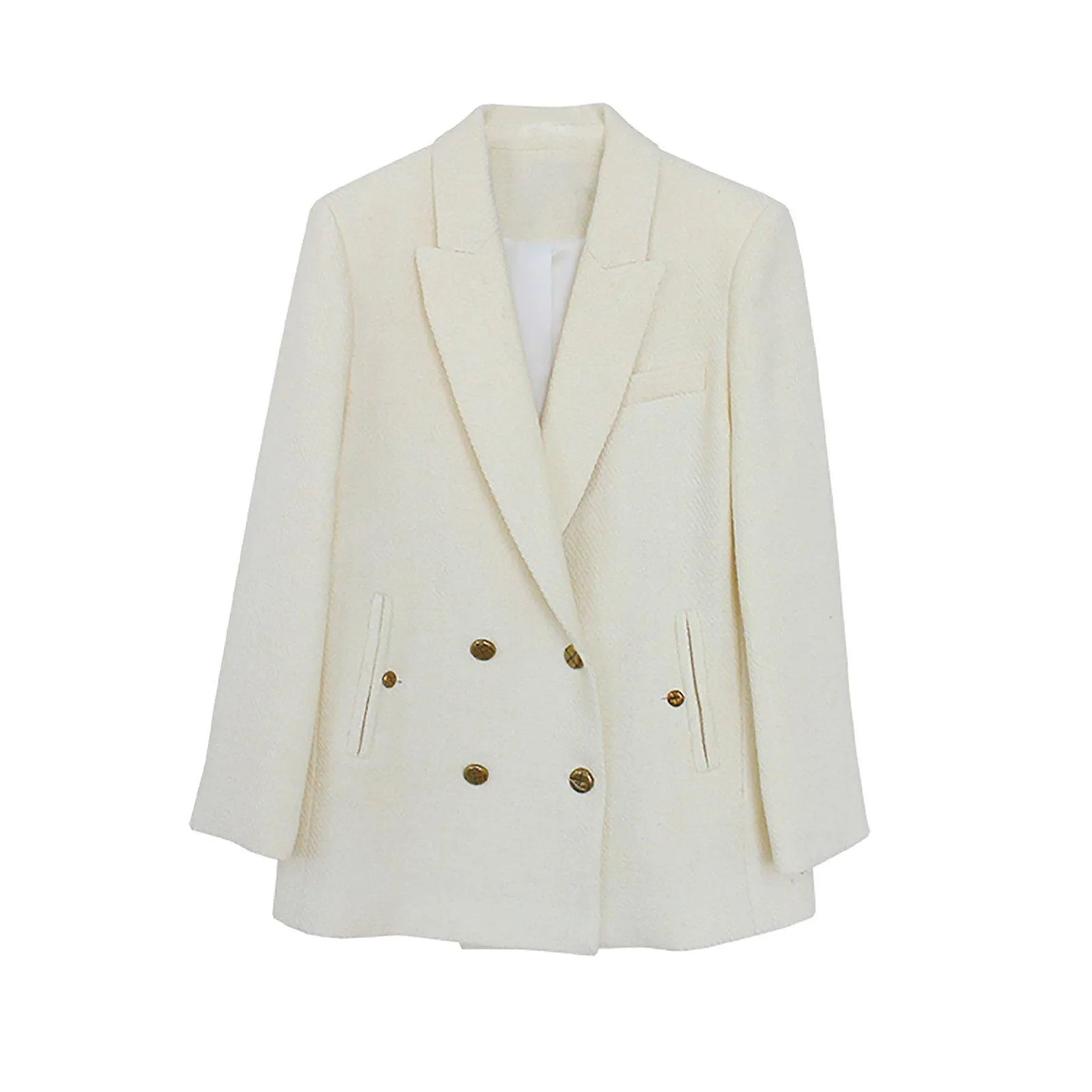 White Thicken Wool Blazer Coat,Double Breasted Wool Coat,Black Wool Suit Coat