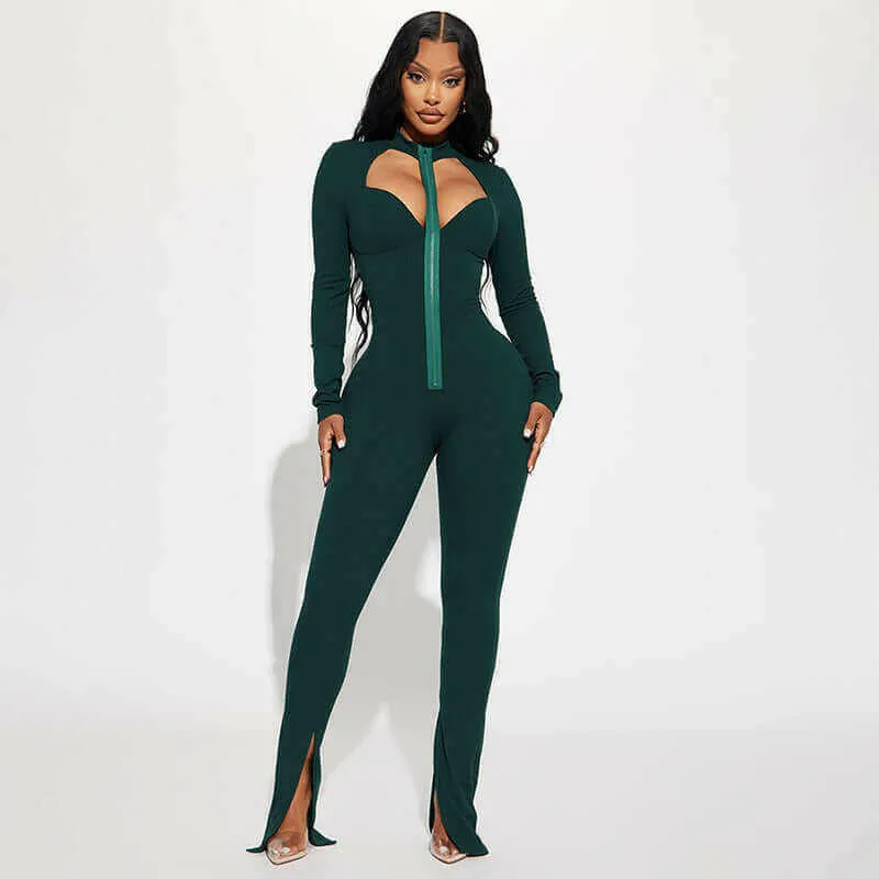 Women Clothing Autumn Winter Sexy Hollow Out Cutout Tight Long Sleeve