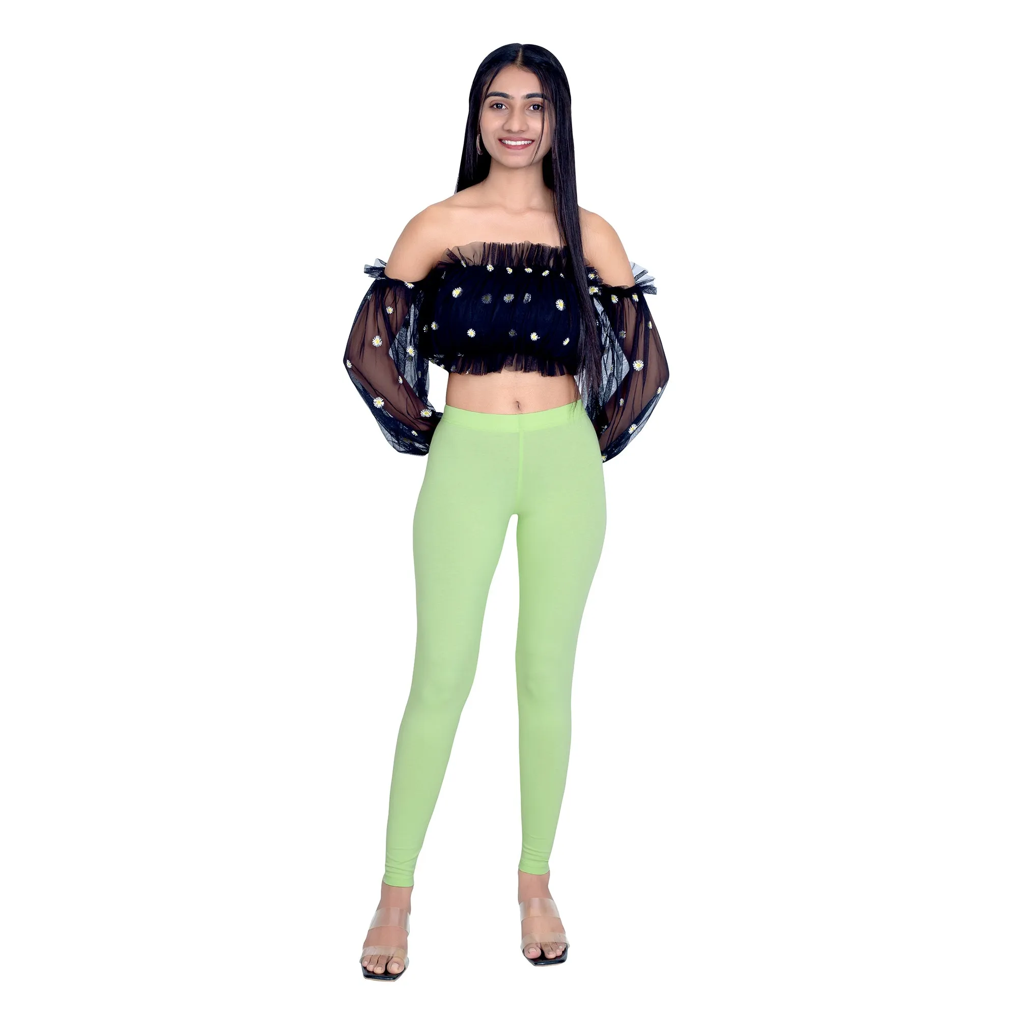 Women Soft Green Breathable Long Length Legging