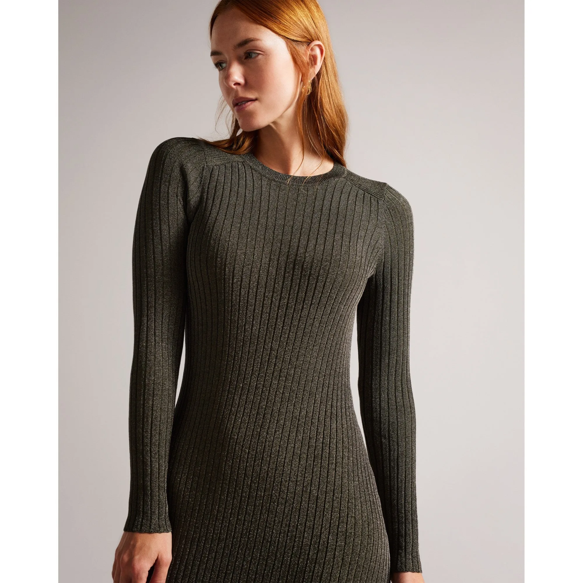 Women Wmd-Sayrah-Metallic Midi Knit Dress - Dk-Green