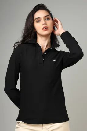 Women's Black Long Sleeve Polo T-Shirt