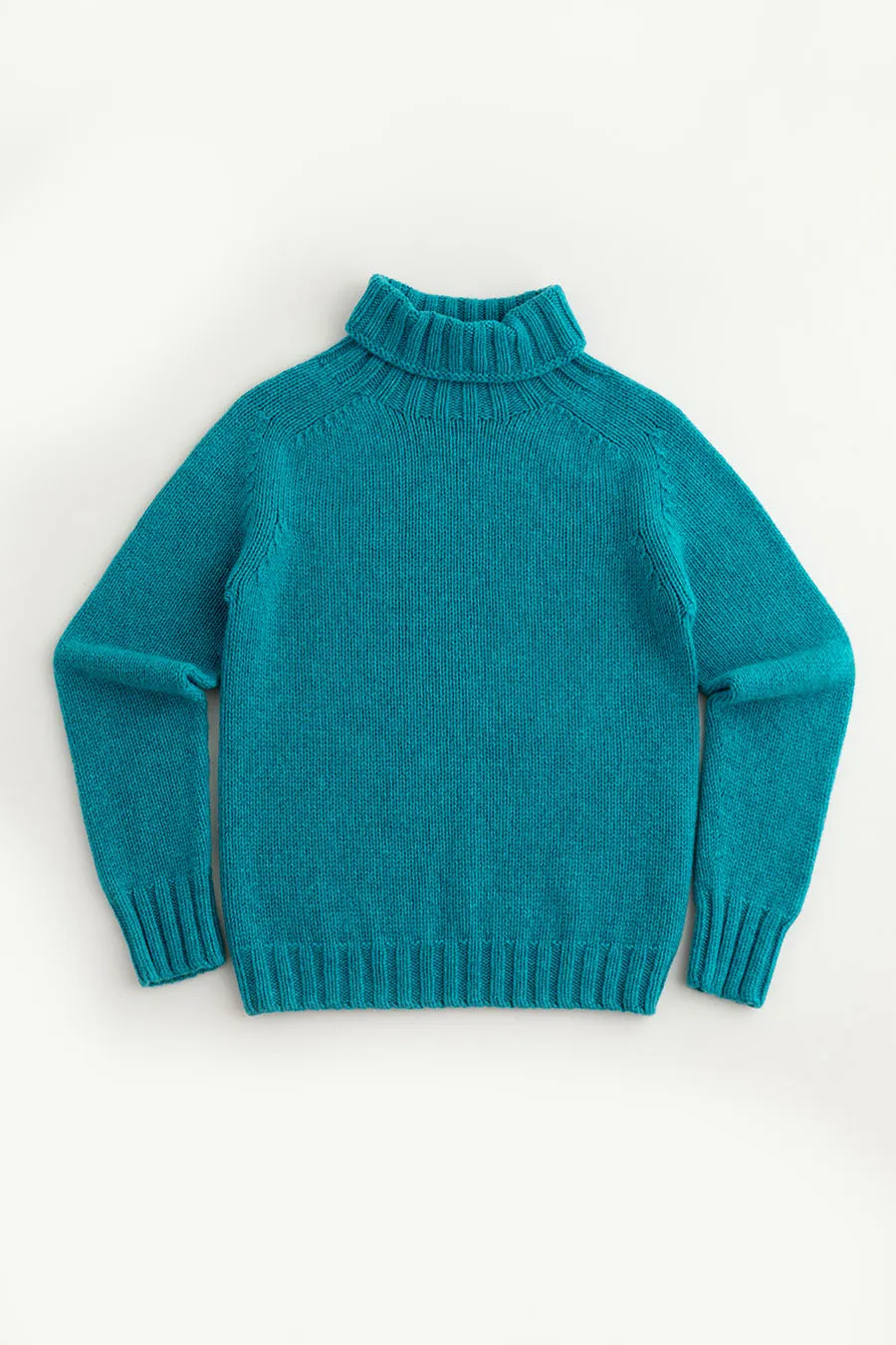 Womens Chunky Geelong Superfine Lambswool Polo Neck Jumper - Aqua