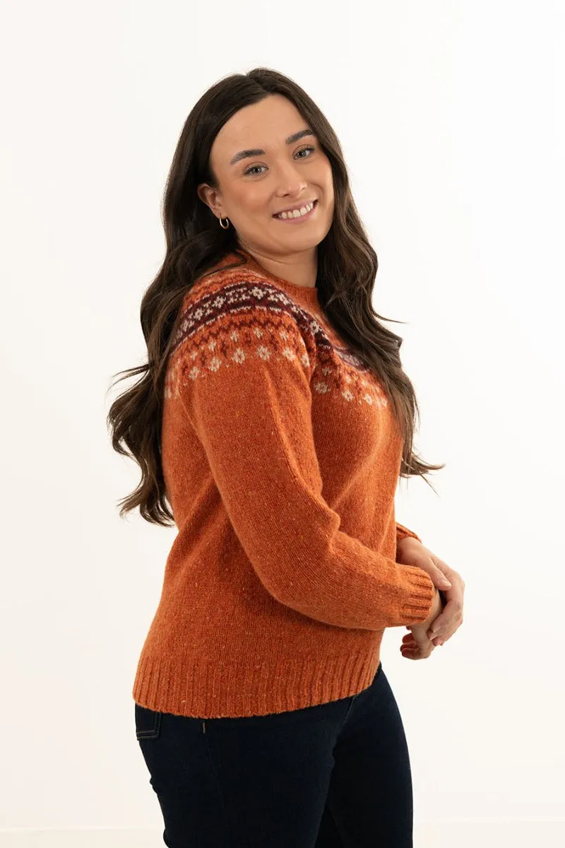 Womens Croft II Yoke Fair Isle Jumper - Orange