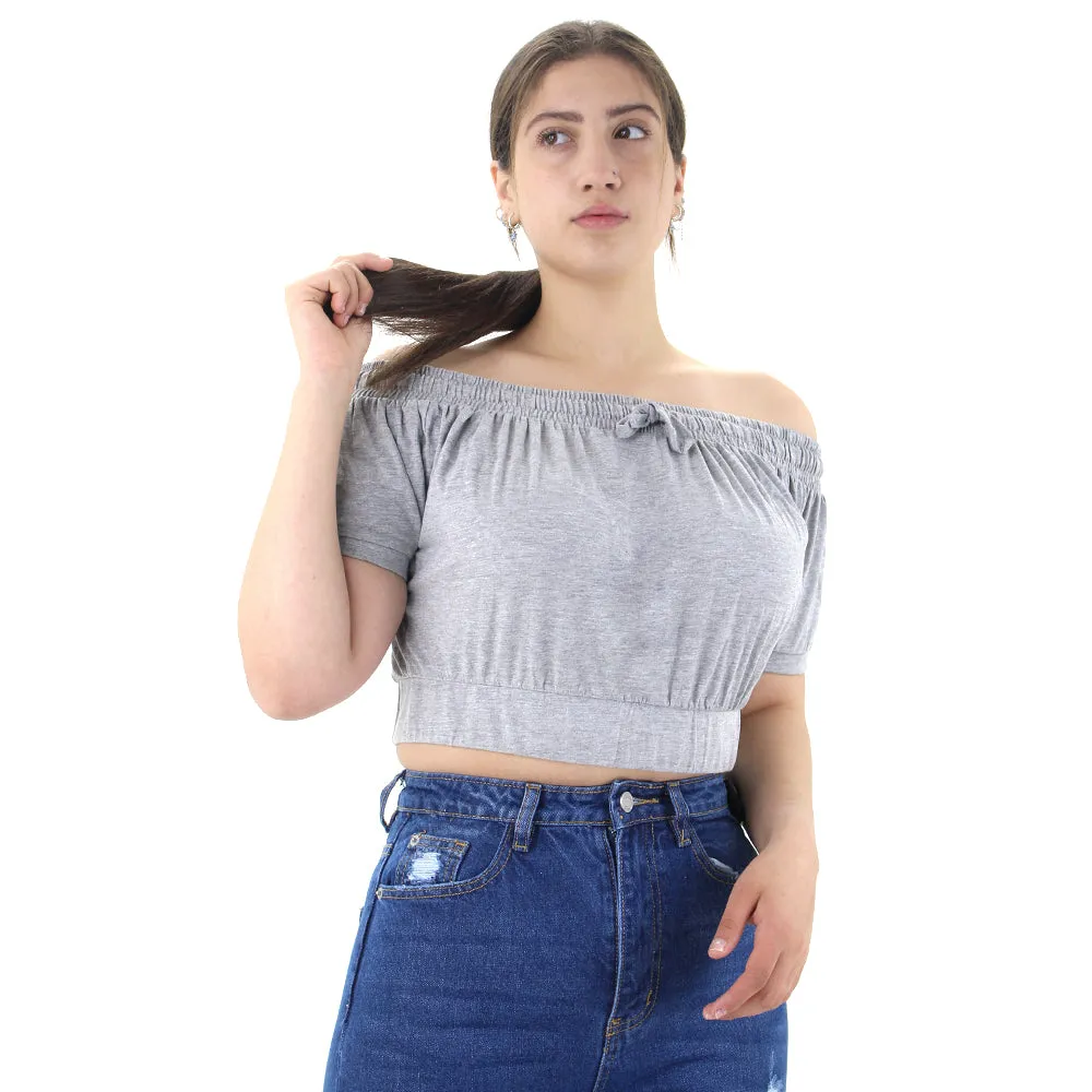 Women's Off Shoulder Crop Top,Grey